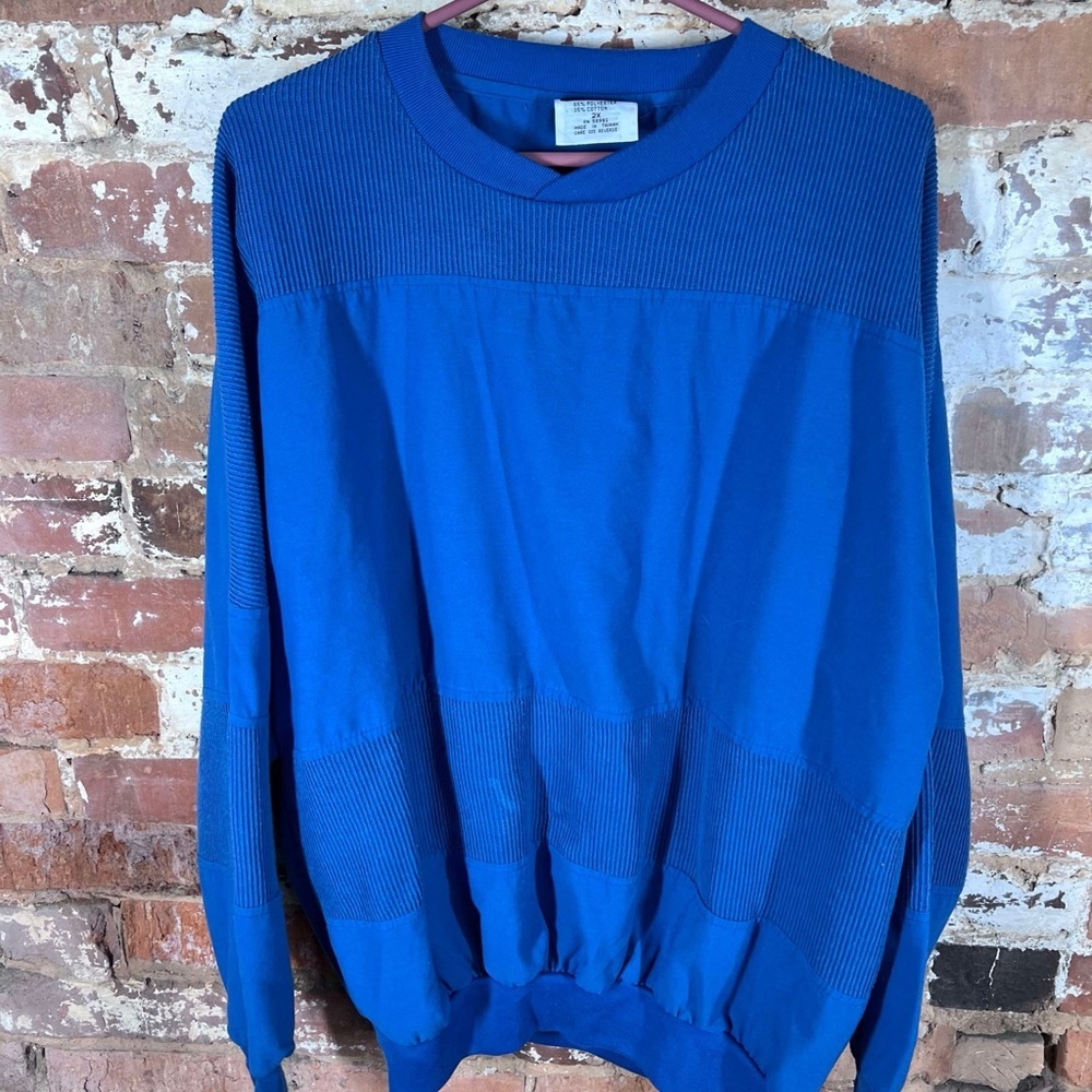 Blue Crew Neck Sweater with Relaxed Fit and Ribbed Cuffs